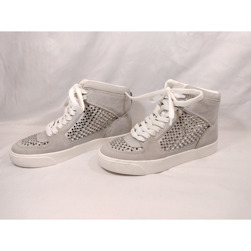 Gianni Bini Evie Fog Gray Laser Cut Suede High Top Sneakers w/Rhinestones NWT